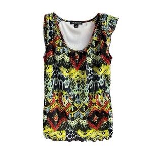 Tribella Ladies Scoop Neck Beaded Top, Size Small, Black,Red,Green,Yellow, Blue